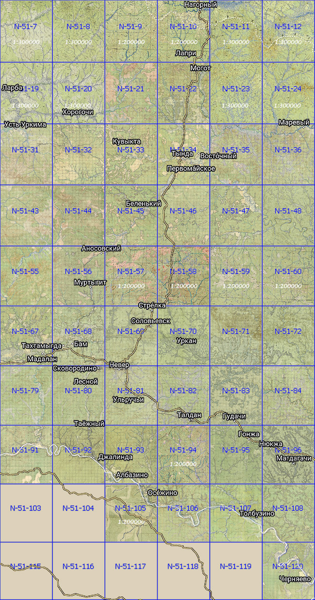 Карта РККА N-51 (Б и Г). Север Амурской области.
