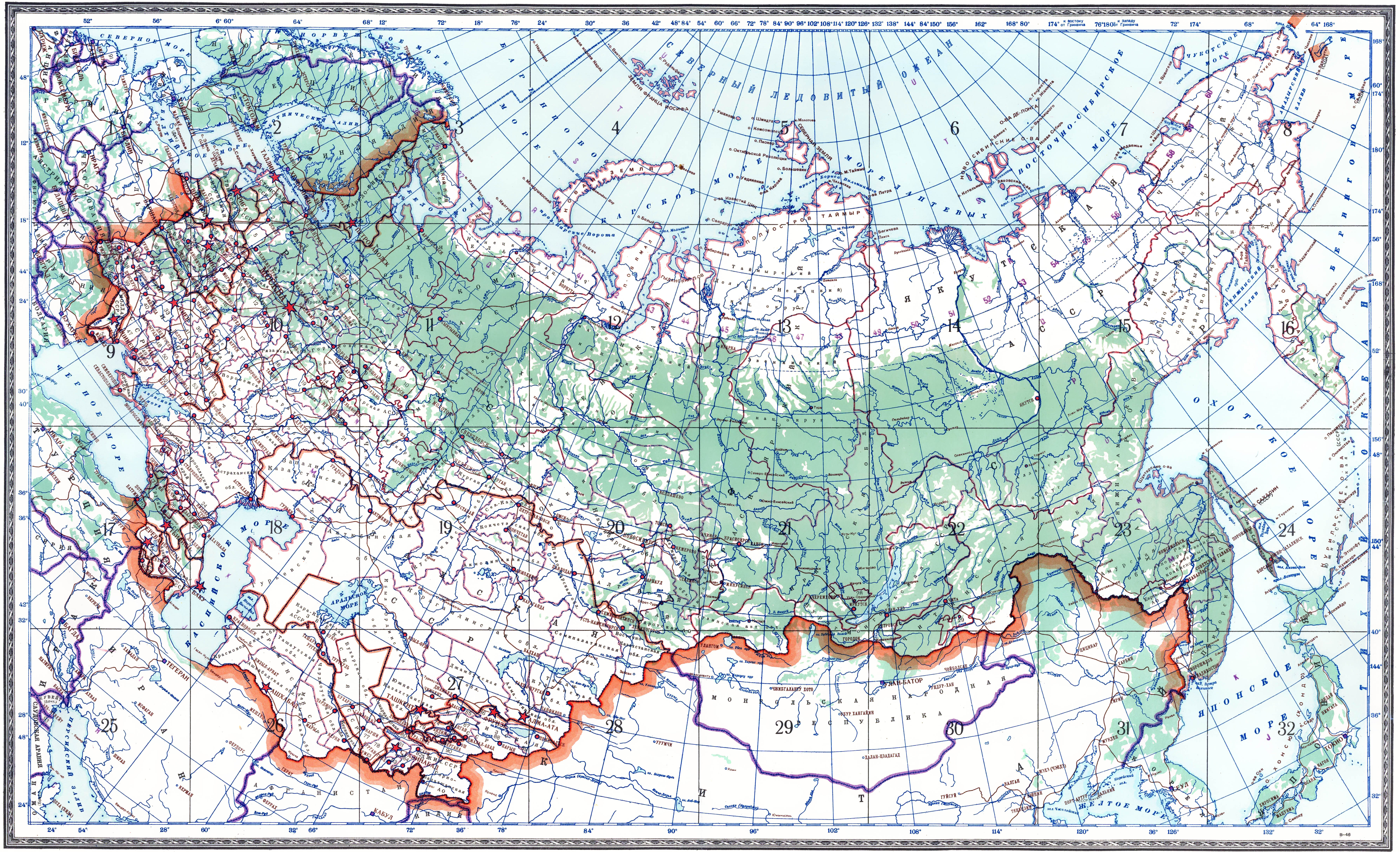 Карта СССР после второй мировой войны