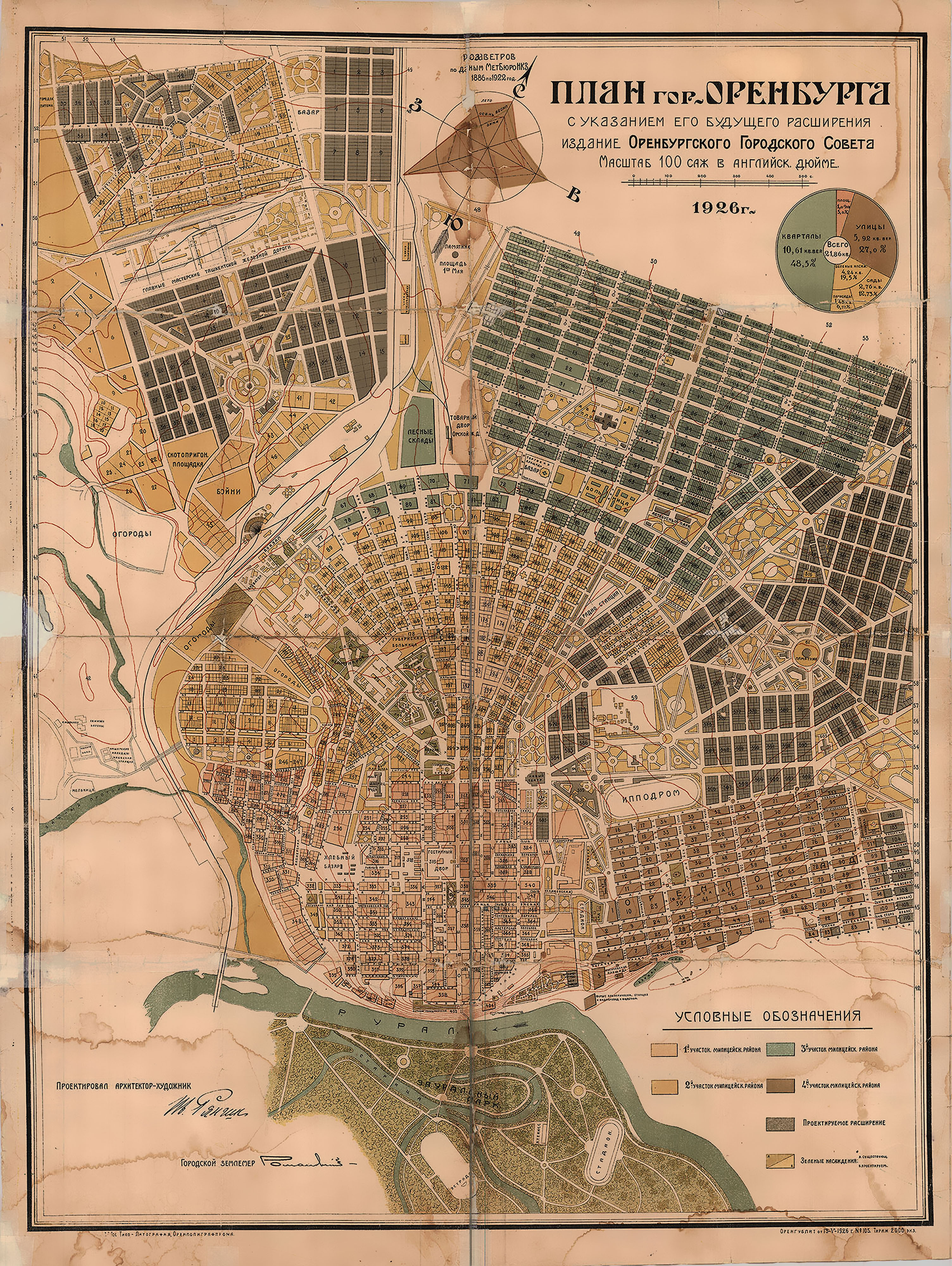 Plan of the city of Orenburg 1926 by architect Ryangin