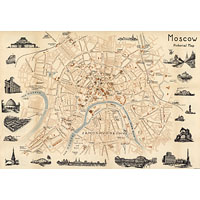 Карта Москвы с картинками из путеводителя Интурист