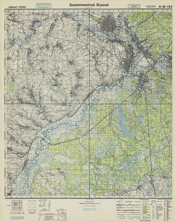 Подробная немецкая карта окрестностей Брянска 1943 года