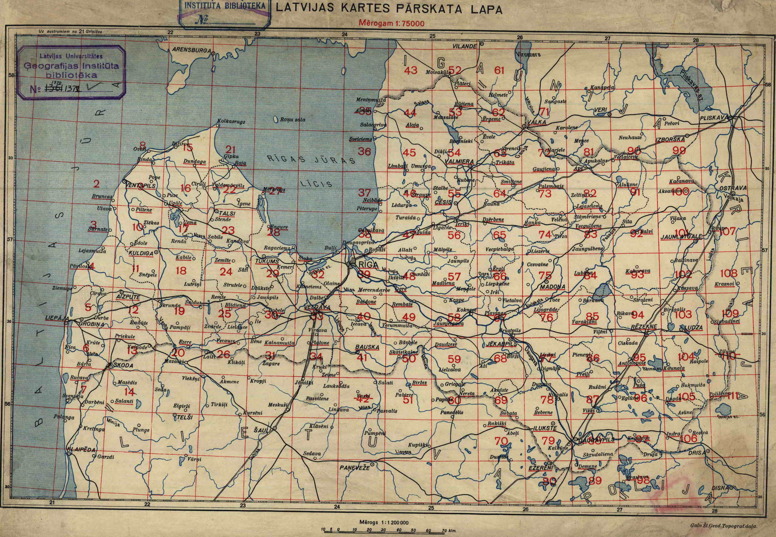 Топографическая карта Латвии 1:75000, 1924-1935 годов