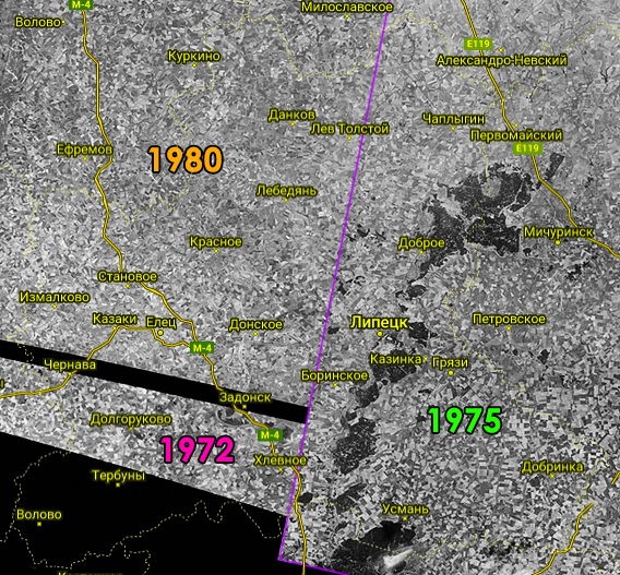 Спутниковая карта Липецкой области 1972 - 1980 годов