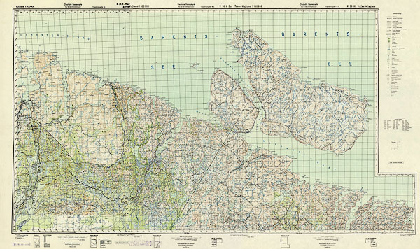 Немецкая карта полуострова Рыбачий и окрестностей 1944 года