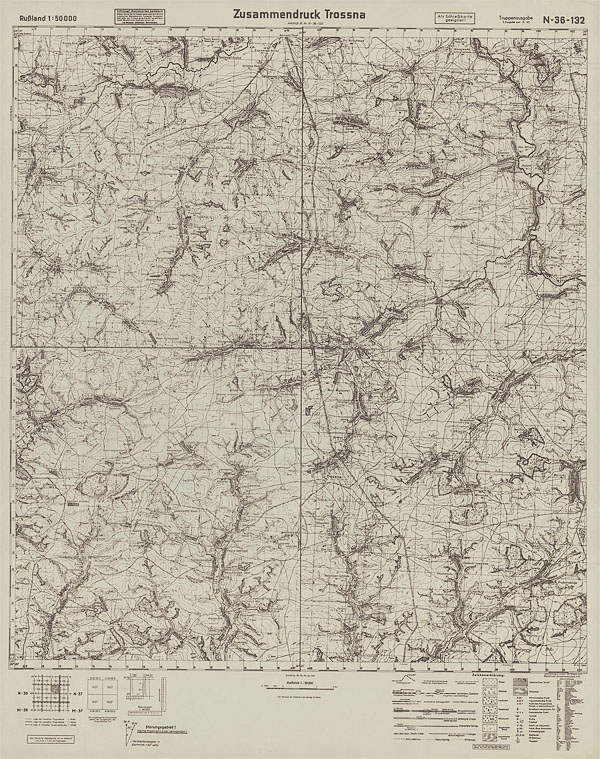 Подробная немецкая карта окрестностей Тросны 1943 года