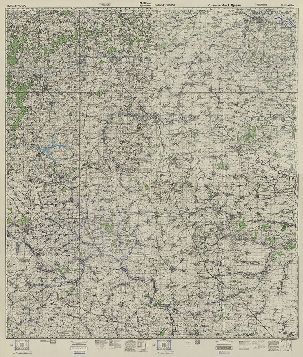 Немецкая карта окрестностей Рязани, Венёва, Богородицка и Скопина 1942 г.