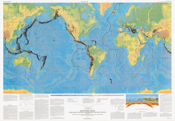 Тектоническая карта мира - землетрясения и извержения вулканов