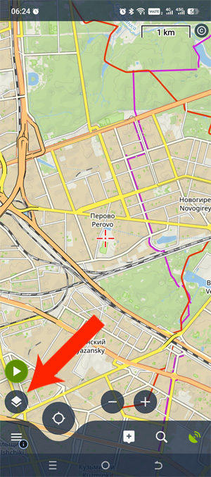 Кнопка контента экрана в Locus Map